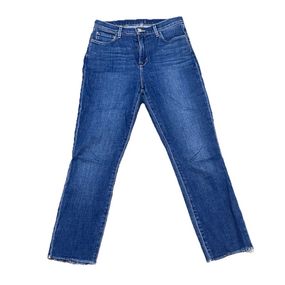 L'AGENCE Sada High Rise Cropped Denim Jeans Fray Hem Dark Wash 5 Pocket Size 27 - Picture 1 of 8